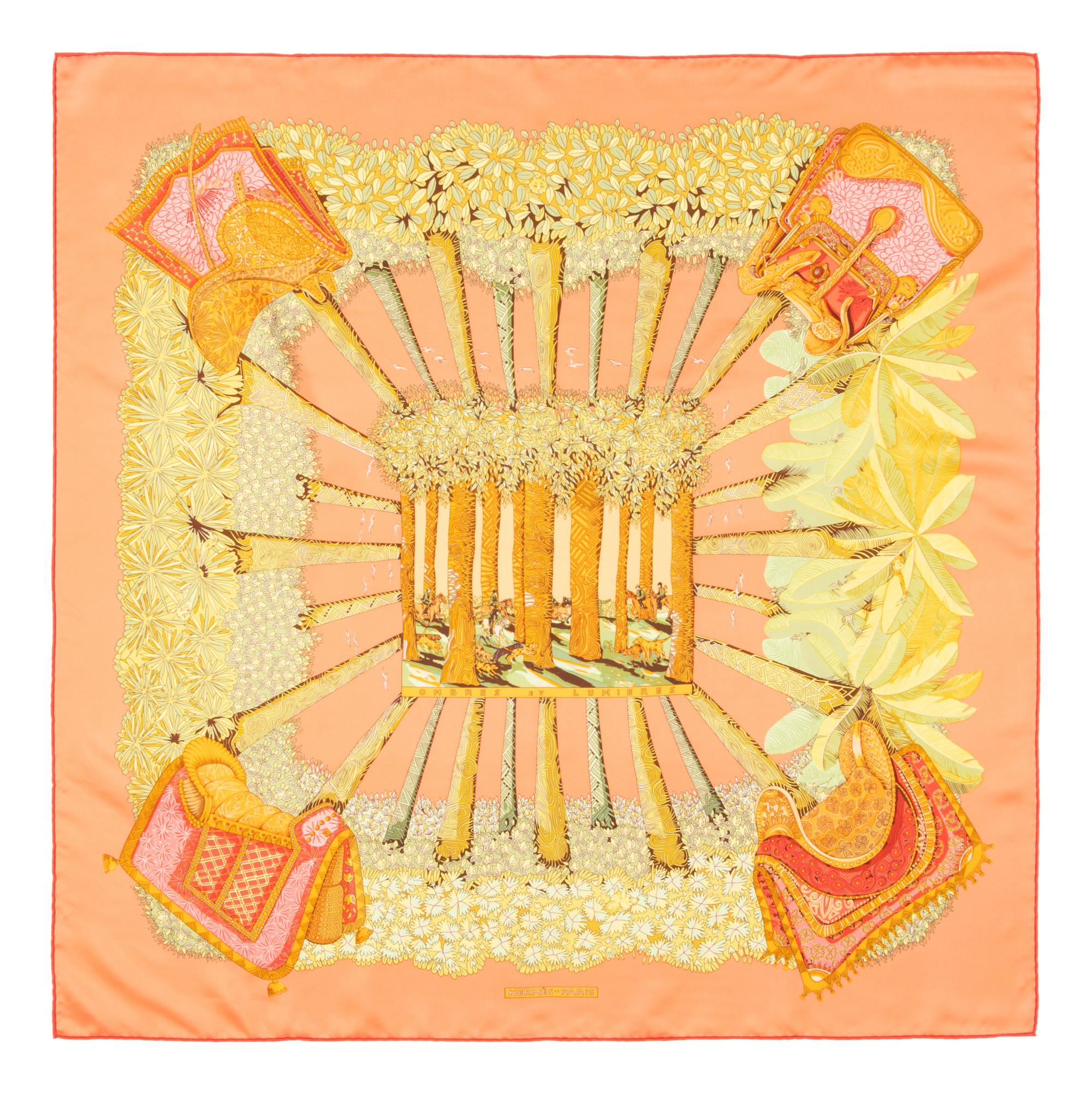 Five Designer Scarves: Three Hermès, One Ferragamo, and One Cartier, 1980-2000s