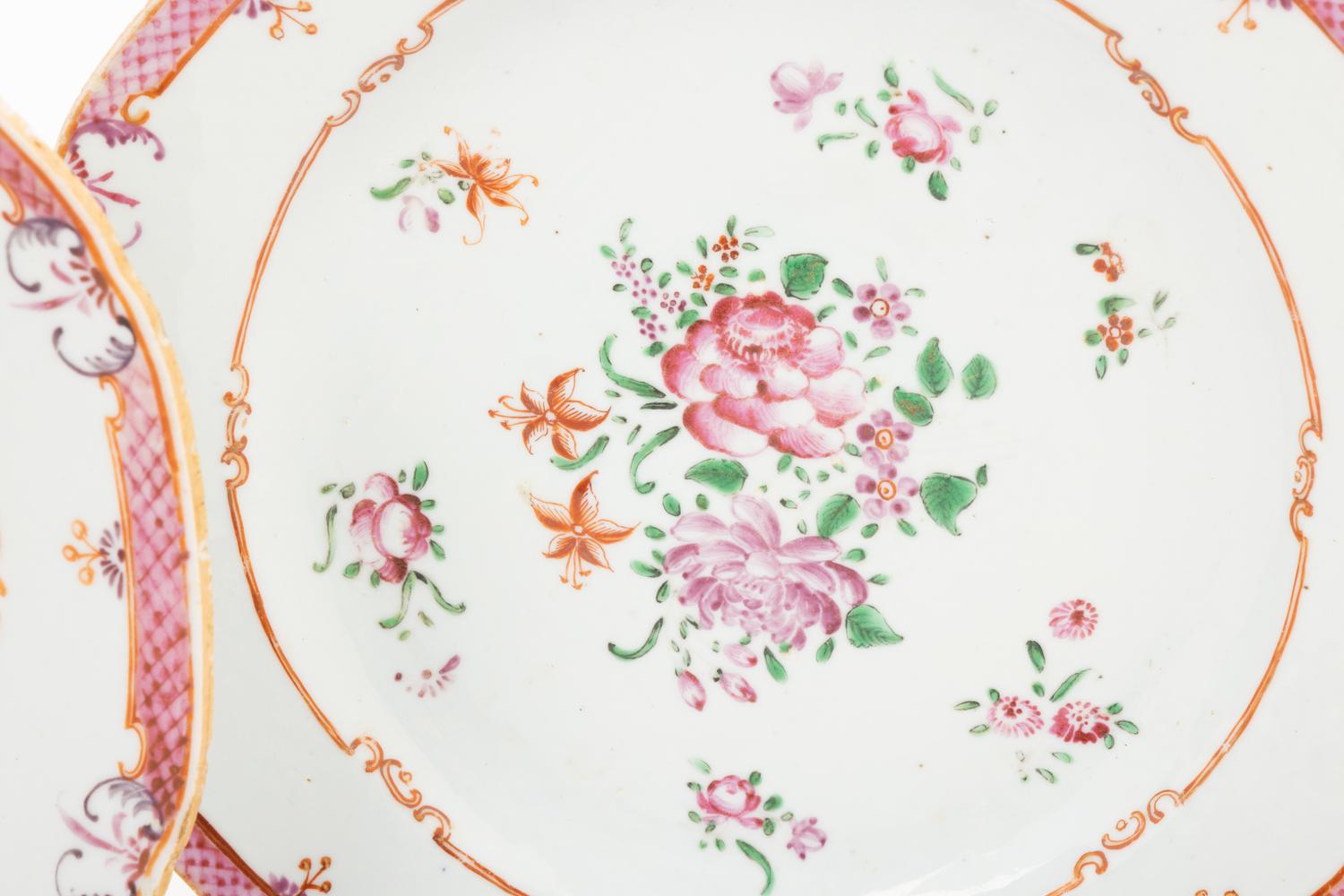 Five Chinese Export Famille Rose Porcelain Plates