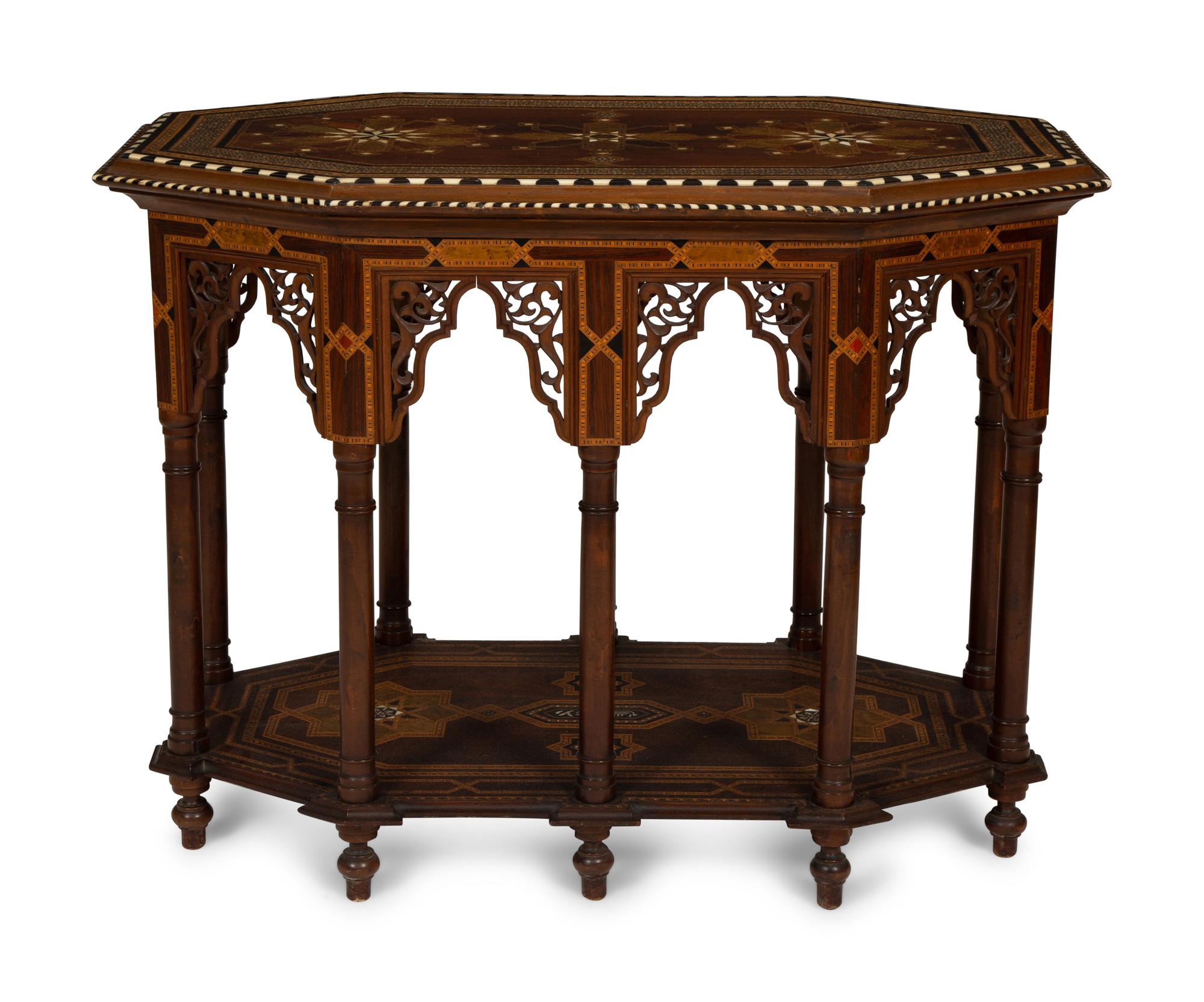 A Levantine Marquetry Elongated Octagonal Table