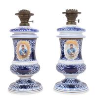 A Pair of Persian Market Opaline Glass Oil Lamps