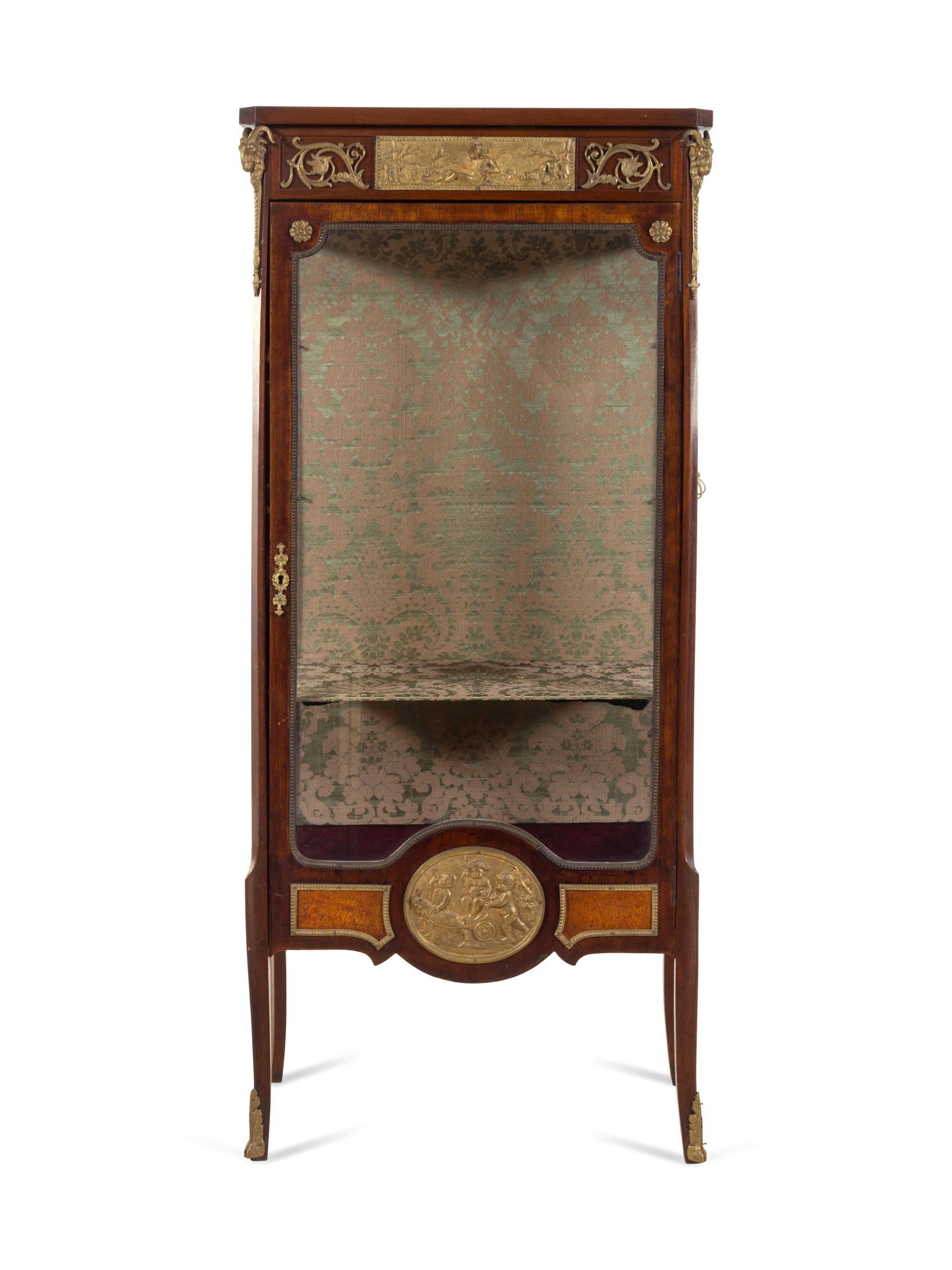 A Louis XVI Style Gilt Bronze Mounted Mahogany Vitrine Cabinet