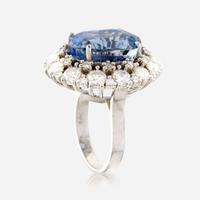 A sapphire, diamond, and white gold ring