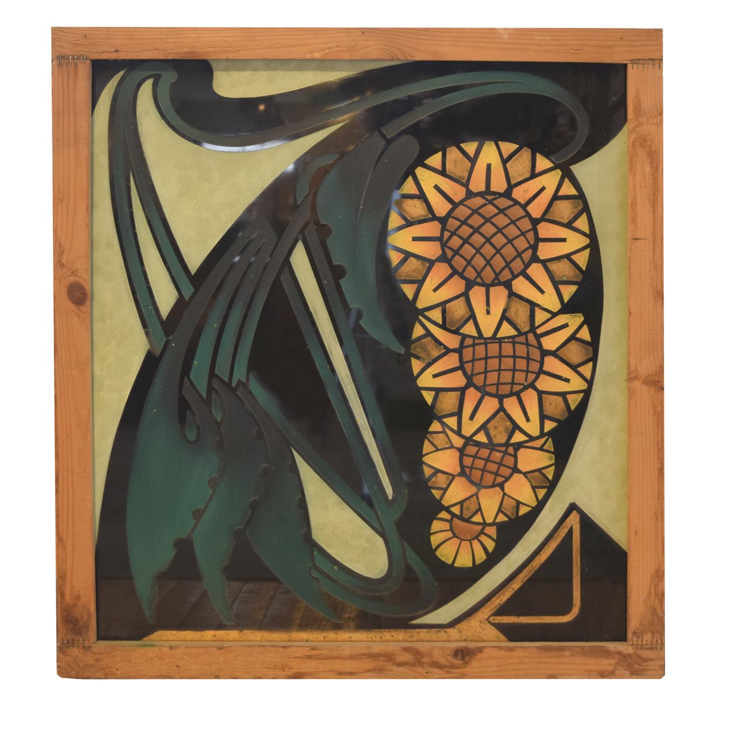 A Three Panel Etched Glass Butcher Shop Sign 116" W x 1.75" D x 32.25" H — France, Circa 1910
