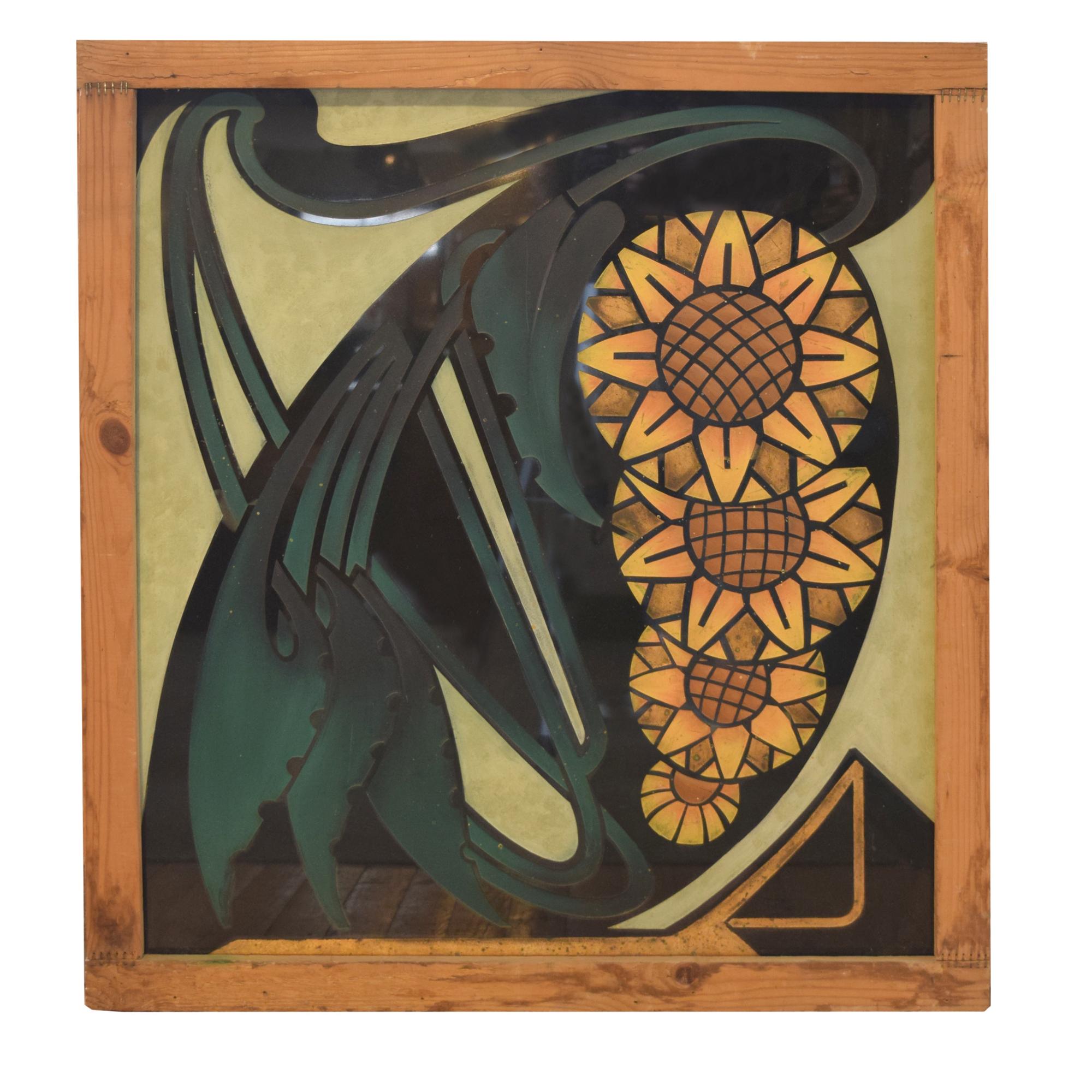A Three Panel Etched Glass Butcher Shop Sign 116" W x 1.75" D x 32.25" H — France, Circa 1910