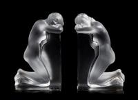 A Pair of Lalique Reverie Bookends Height 8 5/8 x width 5 1/4 x depth 2 inches