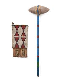 Sioux Beaded Buffalo Hide Bag and Club