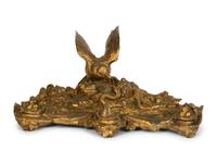 A Continental Gilt Bronze Inkwell with Bird and Nest in the Manner of Pautrot — 19th Century