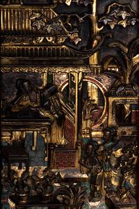 Five Chinese Gilt and Lacquered Carved Wood Panels