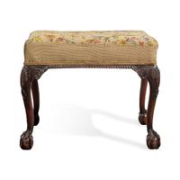 A George III Style Carved Mahogany Stool with Needlepoint Upholstery