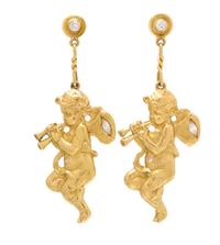A Pair of 18 Karat Yellow Gold and Diamond Cherub Motif Earrings, 7.10 dwts.