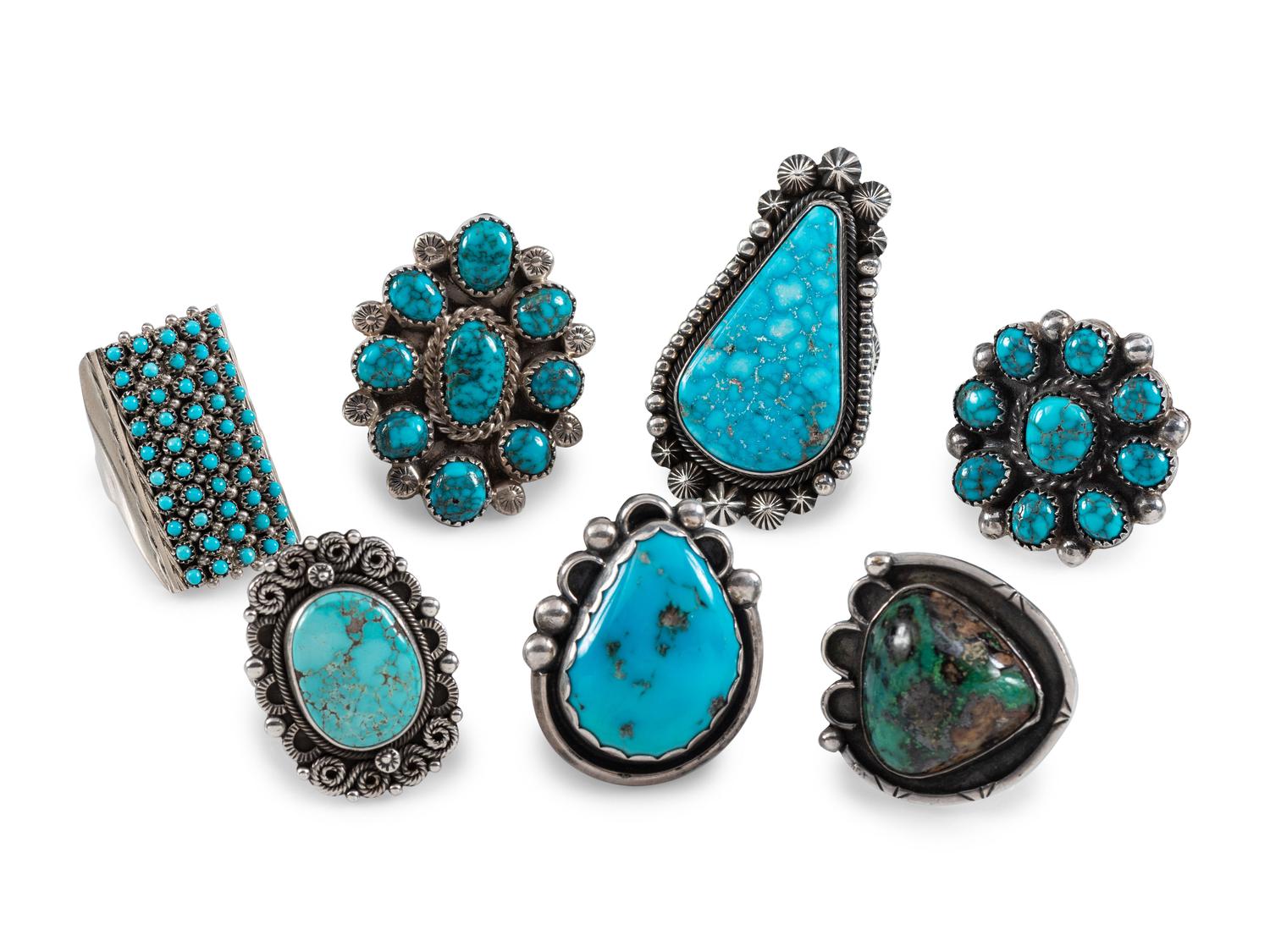 Navajo and Zuni Silver Rings with Inlay