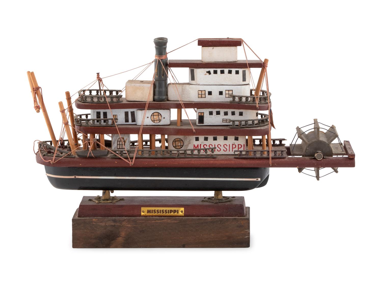 A Carved and Painted Wood Paddle Boat Model Mississippi