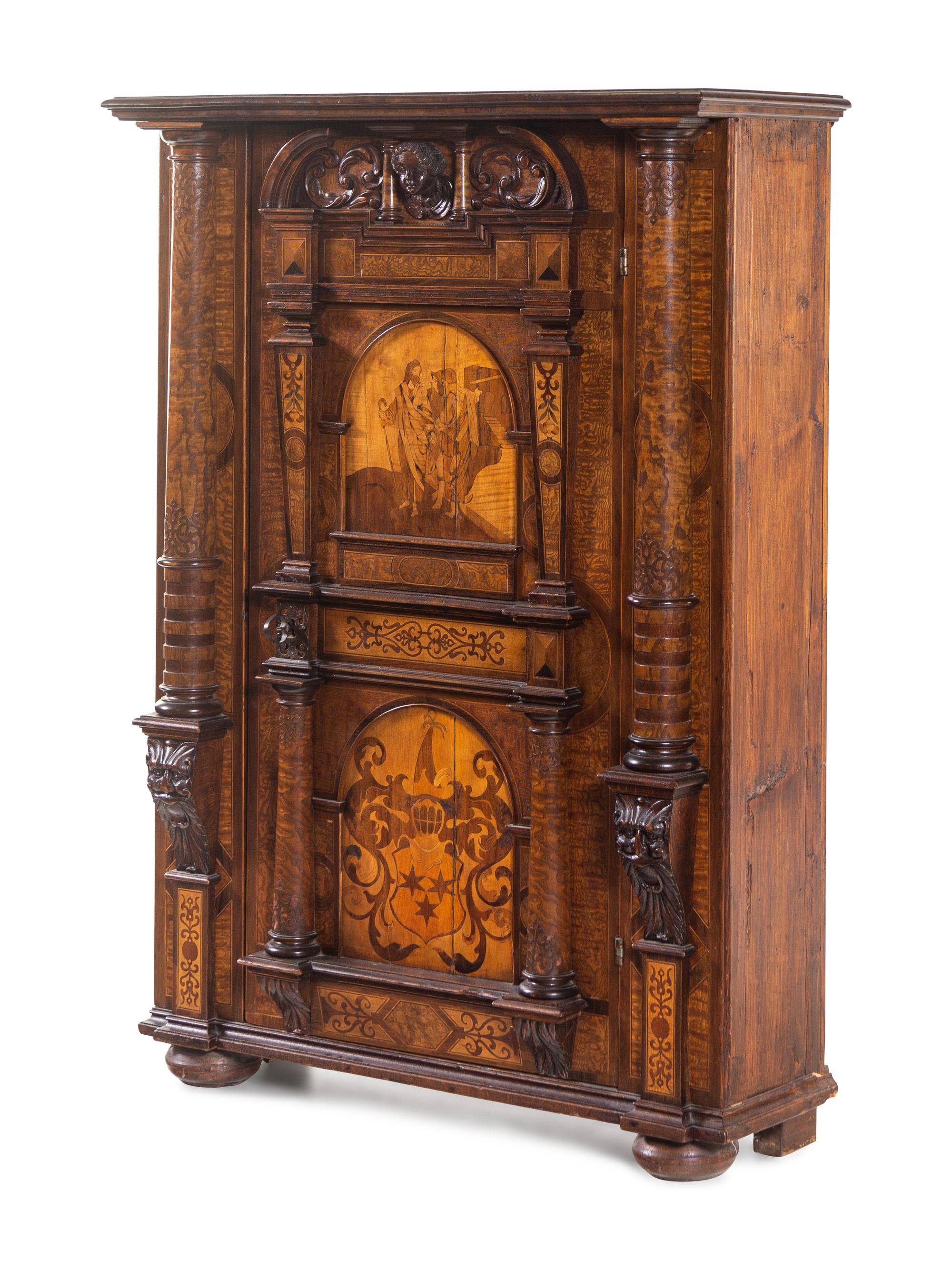 An Italian Baroque Walnut and Marquetry Cupboard