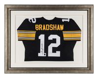 A Terry Bradshaw Signed Autograph Pittsburgh Steelers Jersey Display (Beckett Authentication Services Letter),