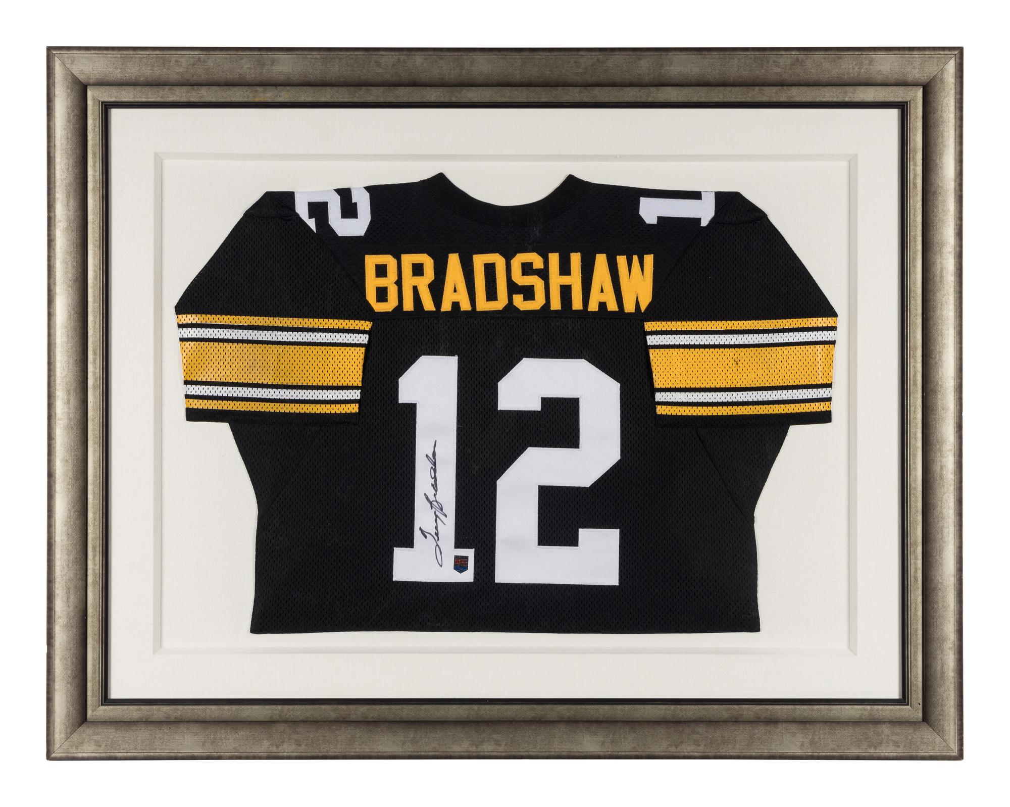 A Terry Bradshaw Signed Autograph Pittsburgh Steelers Jersey Display (Beckett Authentication Services Letter),