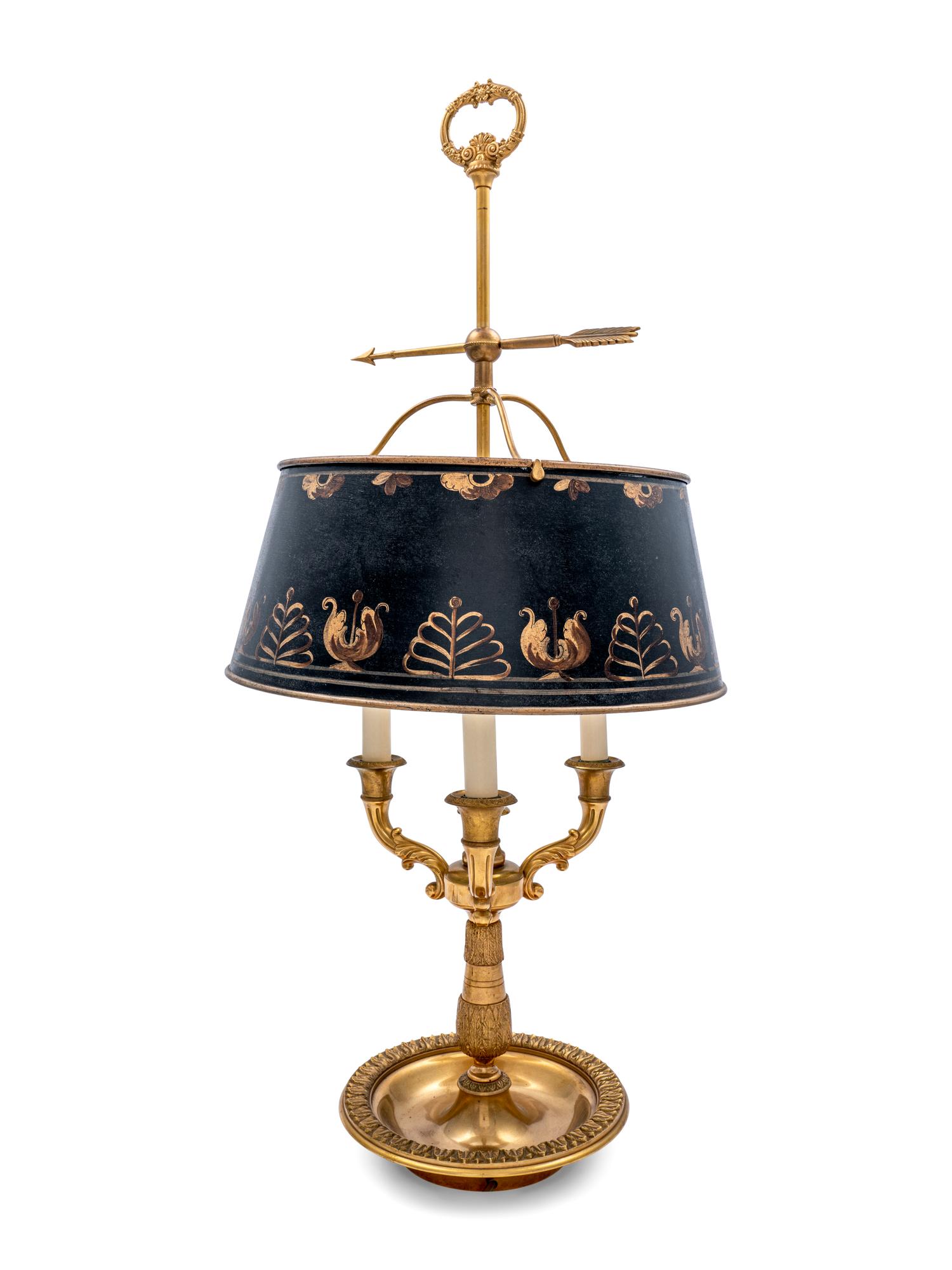 A French Gilt Metal Bouillotte Lamp with a Tôle Shade