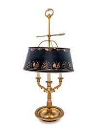A French Gilt Metal Bouillotte Lamp with a Tôle Shade