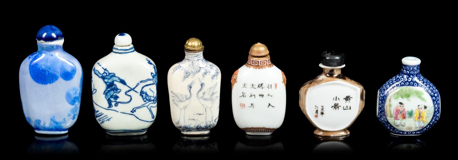 Six Chinese Porcelain Snuff Bottles Height of tallest 2 7/8 inches. — 20TH CENTURY