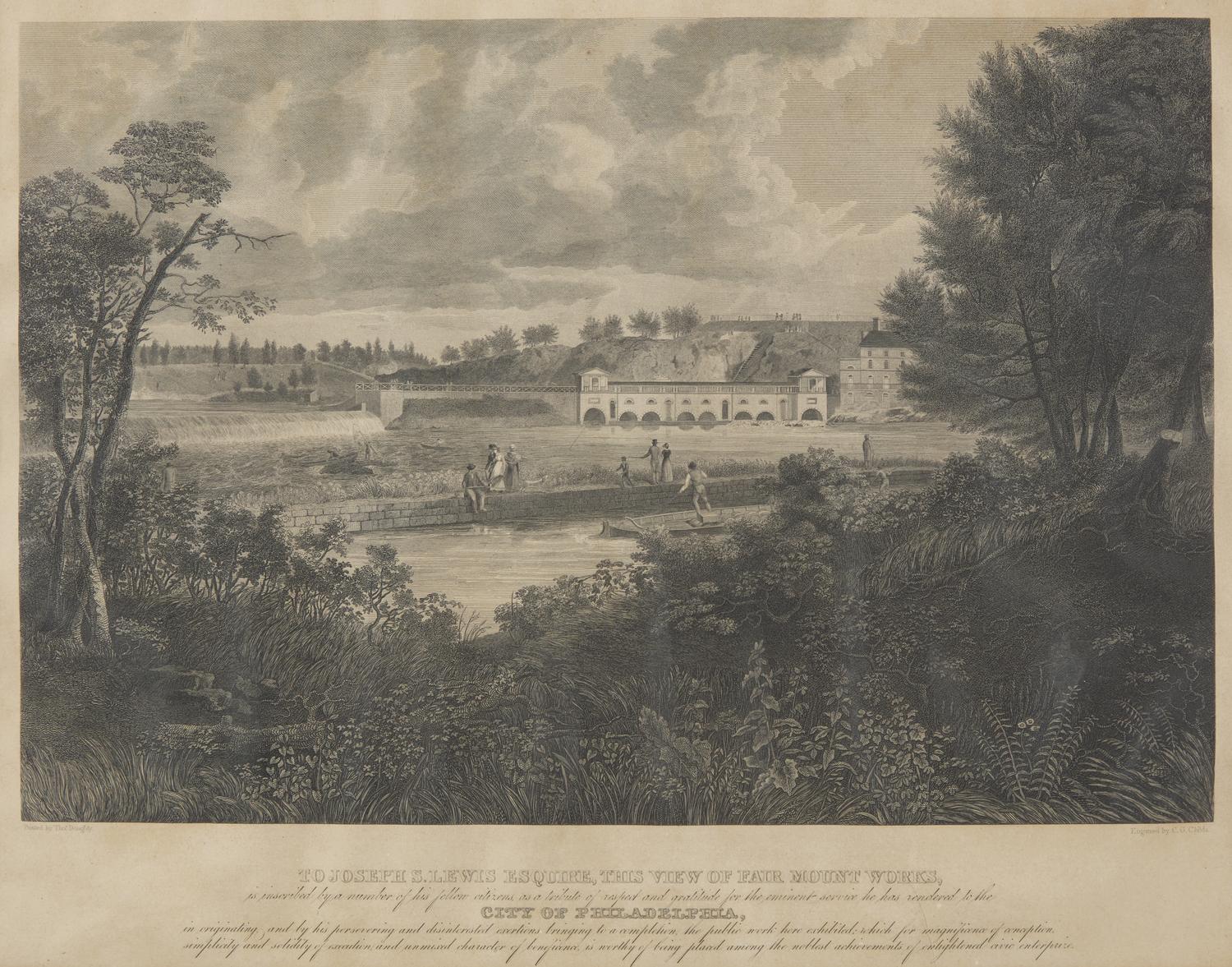 After Thomas Doughty (1793-1856), An Engraving: "To Joseph S. Lewis Esquire, this View of Fair Mount Works," engraved by C.G. Childs, circa 1826-1827