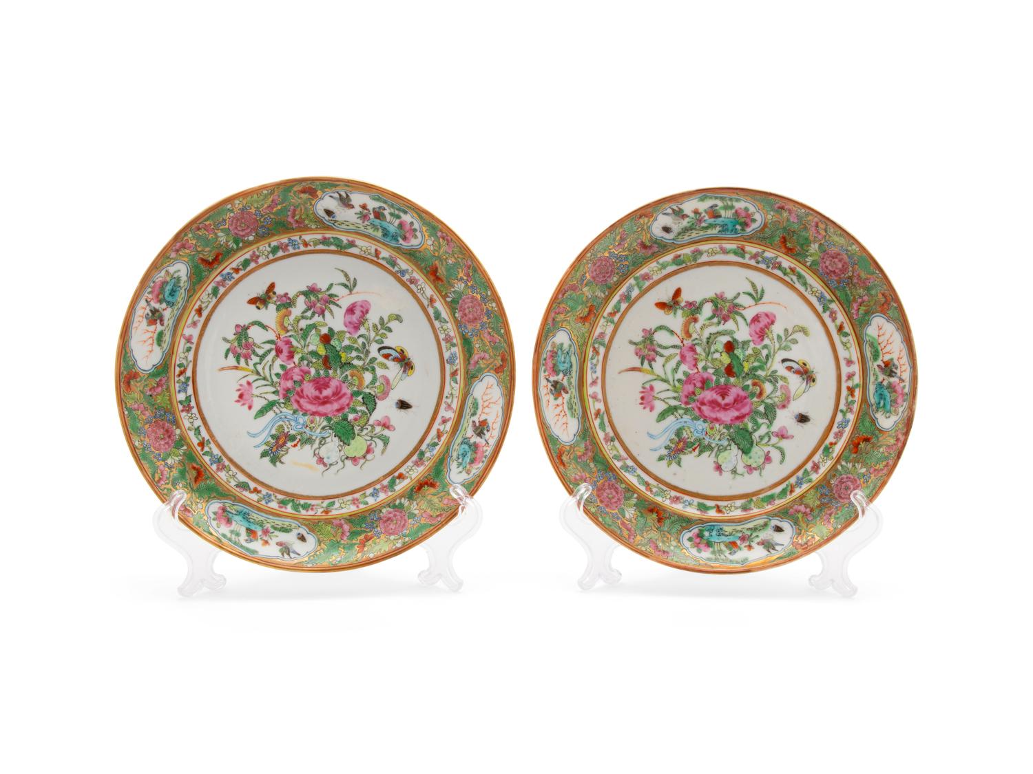 A Pair of Rose Medallion Porcelain Plates