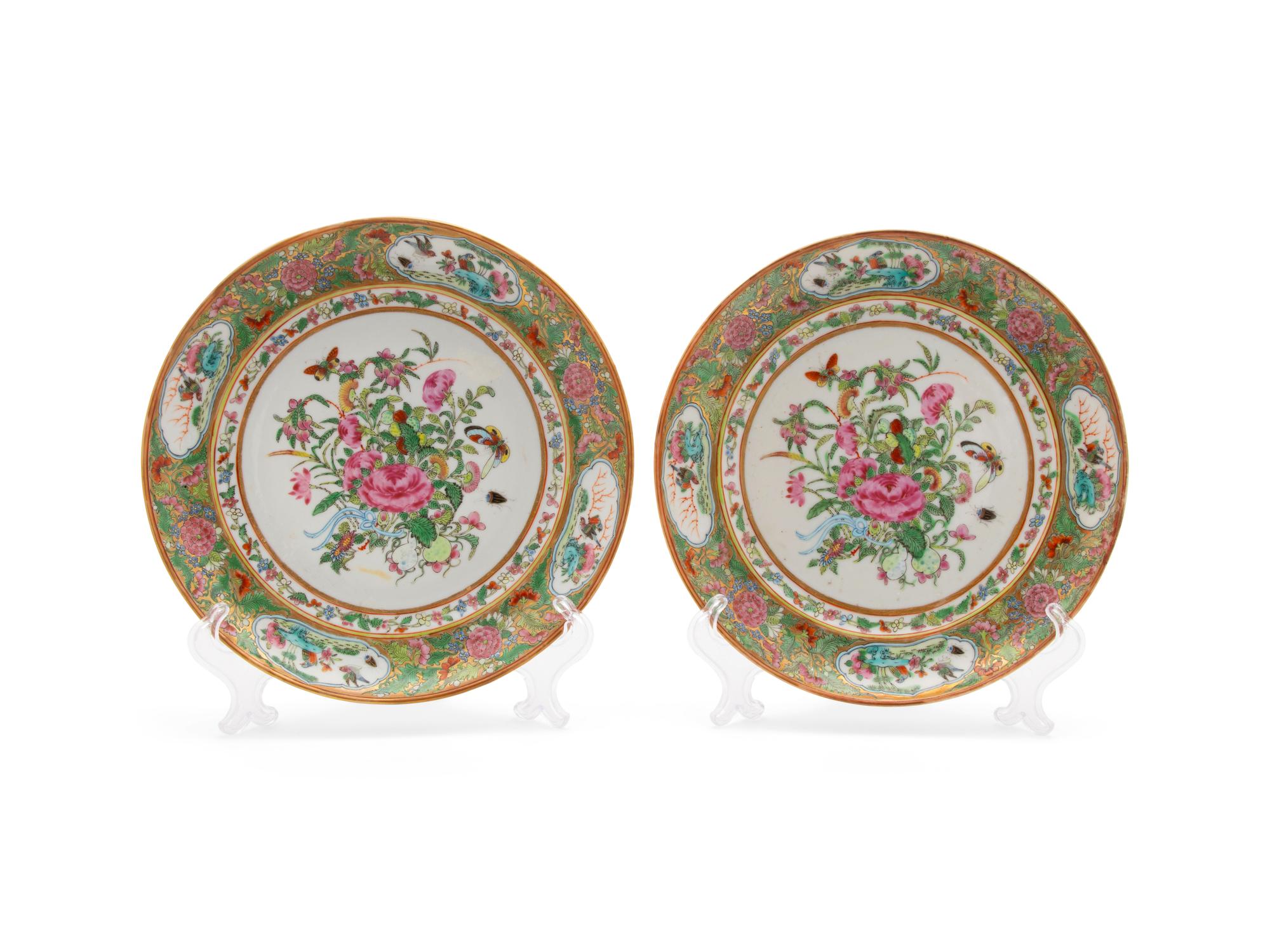 A Pair of Rose Medallion Porcelain Plates