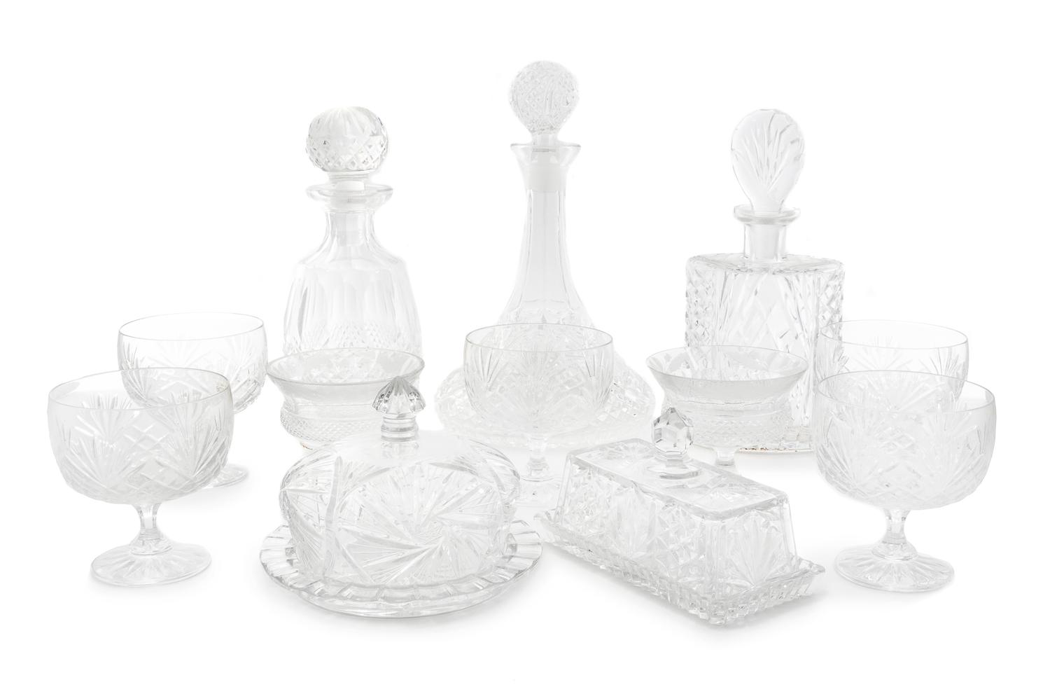 Twelve Cut Glass Articles Height of tallest 11 3/4 inches.