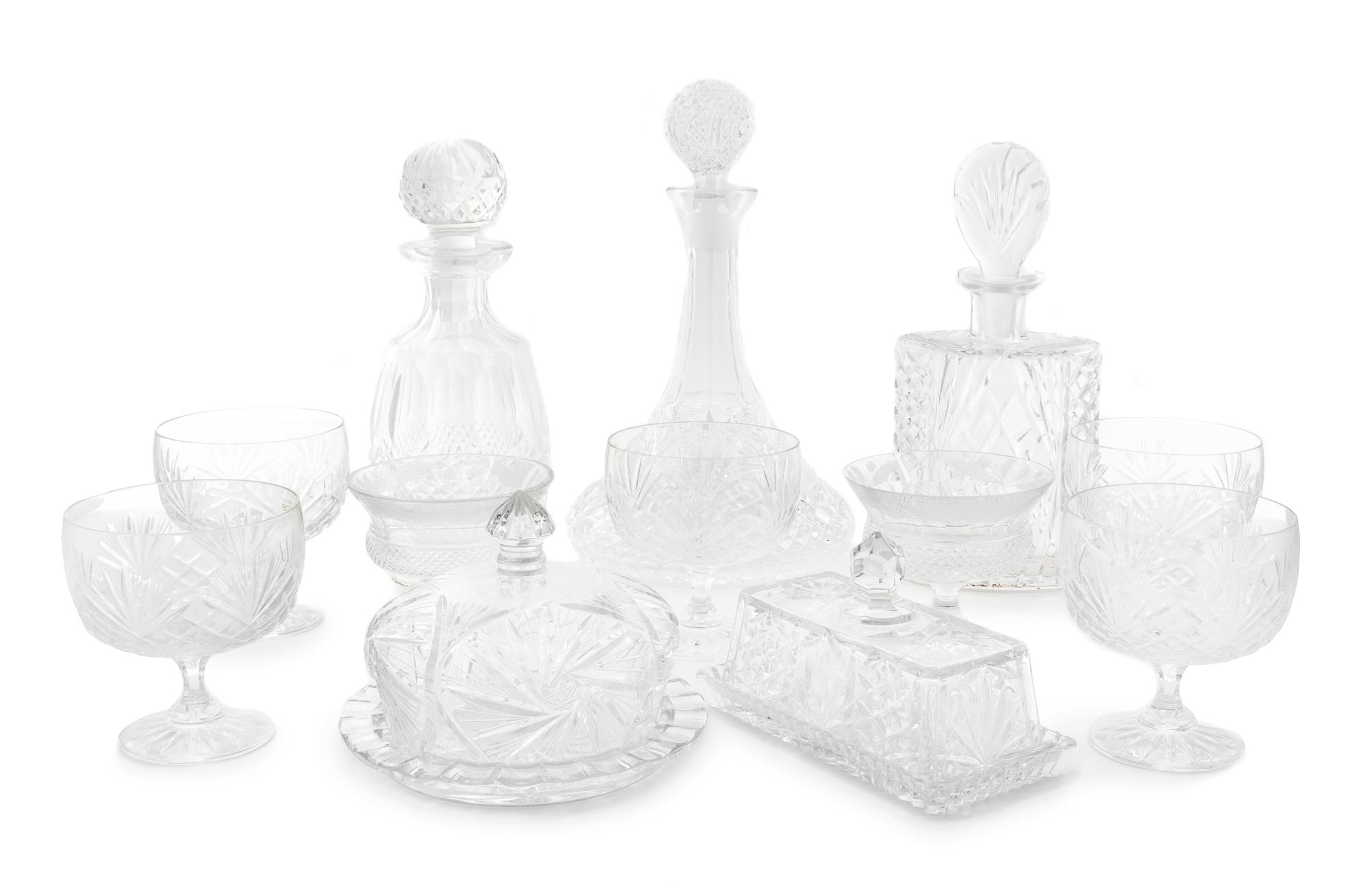 Twelve Cut Glass Articles Height of tallest 11 3/4 inches.