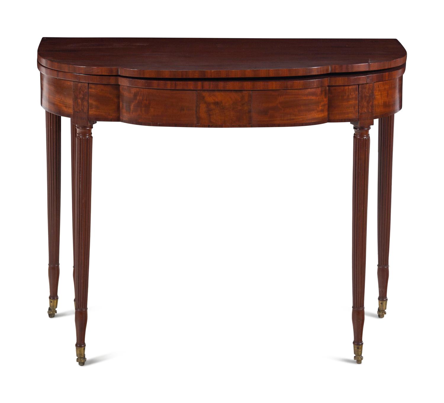 A Federal Figured Mahogany Lobed Top Five-Legged Game Table