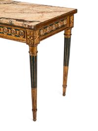 A Louis XVI Style Painted and Parcel Gilt Marble-Top Table