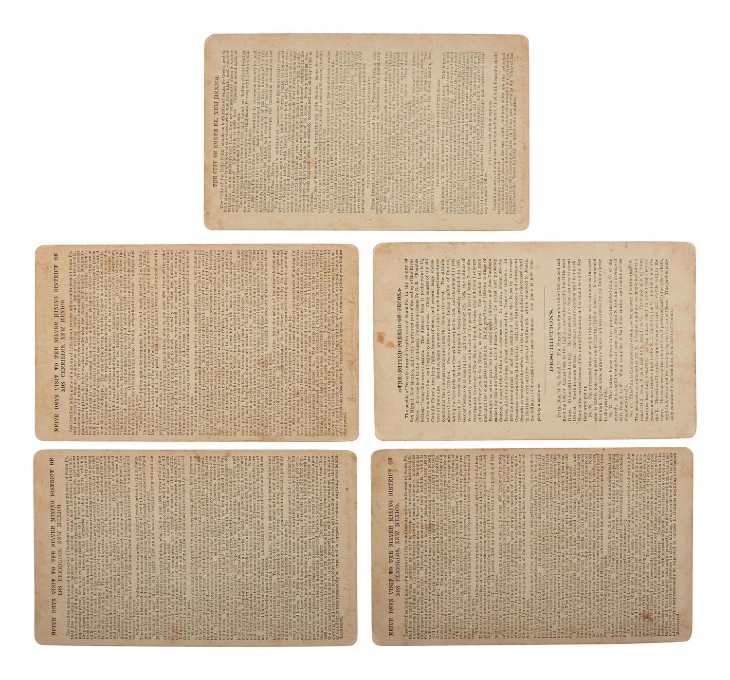 [WESTERN AMERICANA]. BROWN, W. Henry (1844-1886). Group of 5 stereoviews. Santa Fe, New Mexico: Bennett & Brown, ca 1870s-1880s.