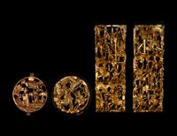 Four Chinese Gilt and Red Lacquered Wood Panels