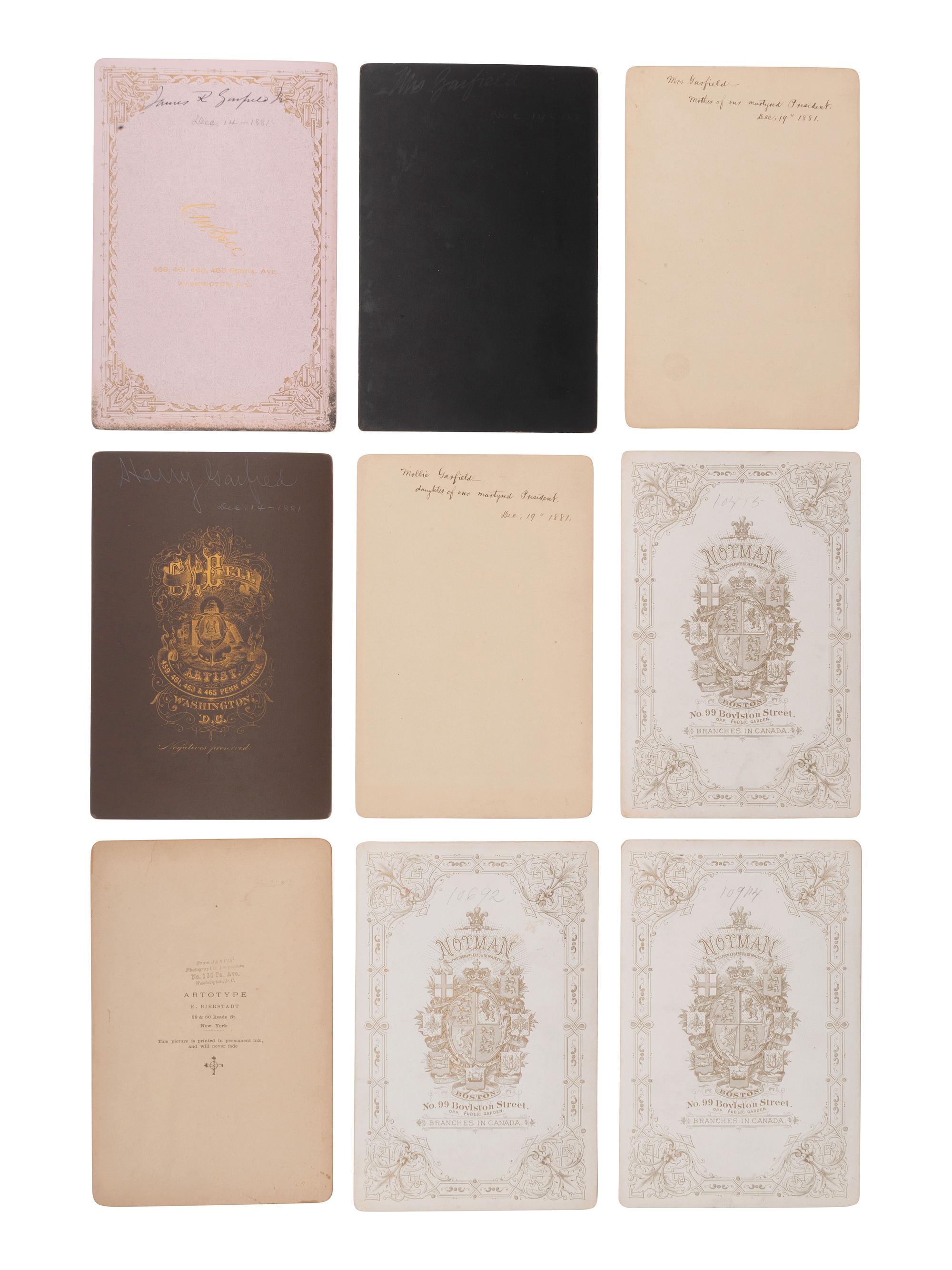 [GARFIELD, JAMES A. (1831-1881)]. A collection of photographs related to Garfield and his assassination, incl. signed cabinet card.