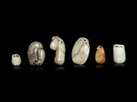 Six Chinese Celadon Jade Carvings of Fruits