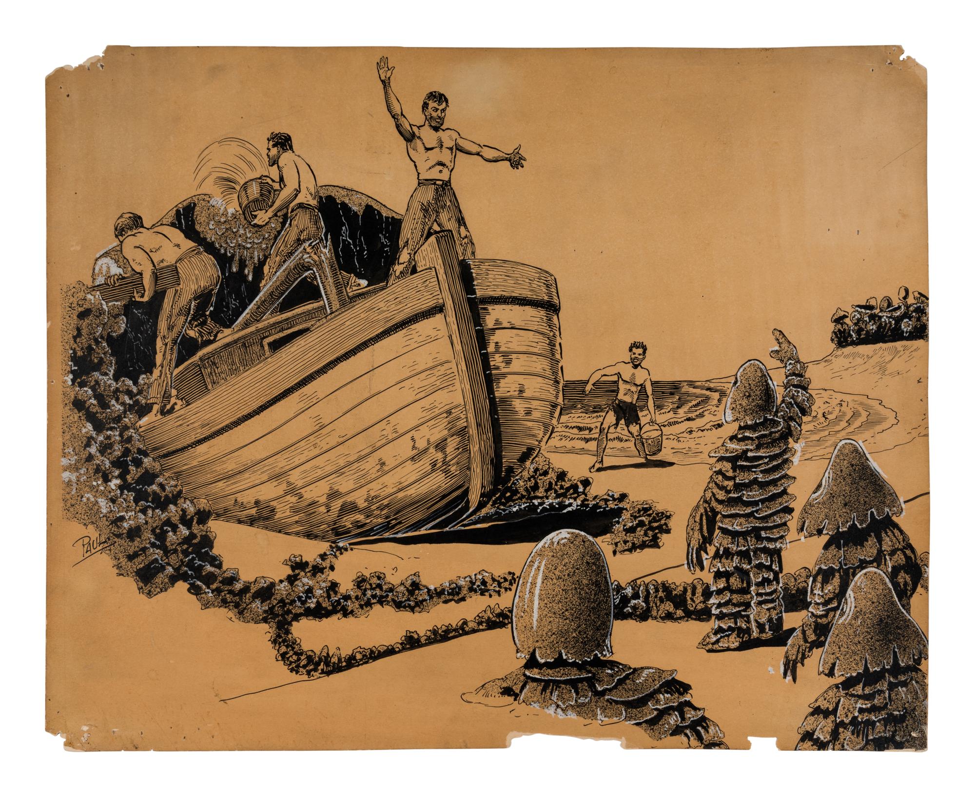 PAUL, Frank R. (1884-1963). Original artwork for a black & white illustration from Famous Fantastic Mysteries . [1942].