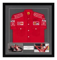 A Michael Schumacher Signed Autograph Ferrari Crew Shirt Display