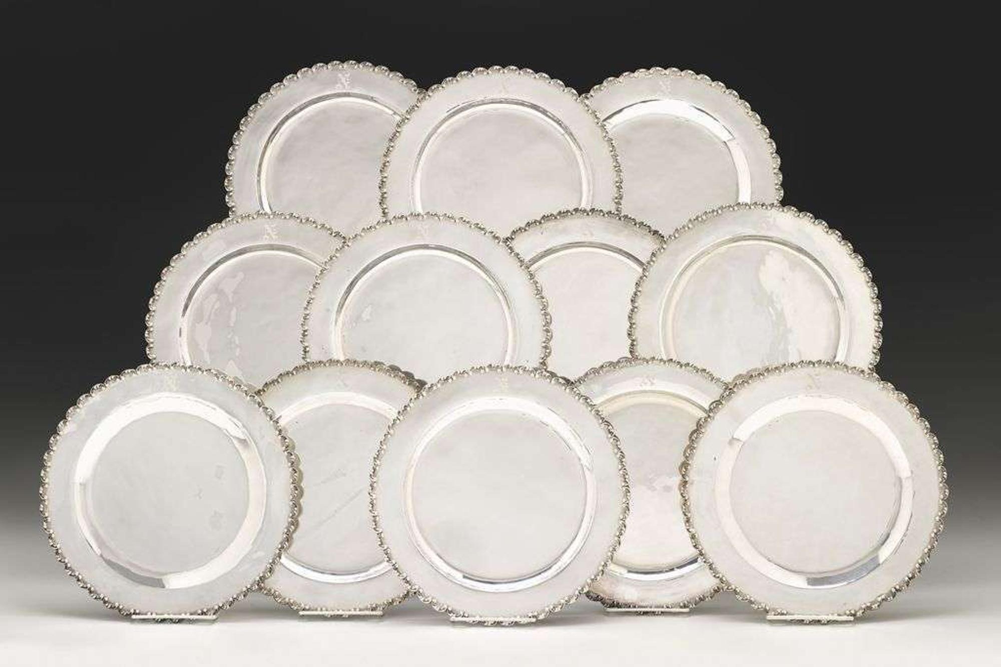 Twelve sterling silver plates machiel, mexico city, mexico, 20th century