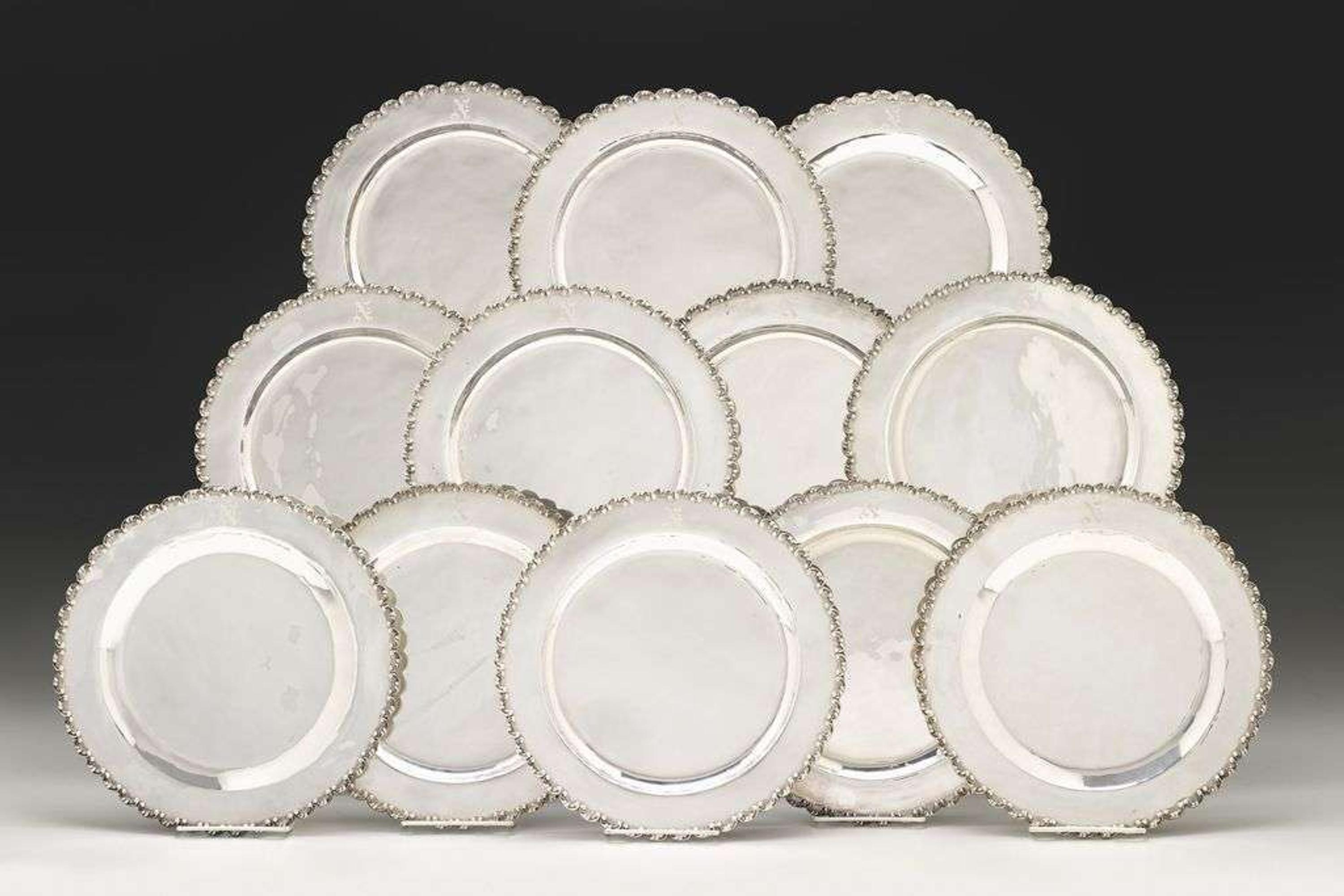 Twelve sterling silver plates machiel, mexico city, mexico, 20th century