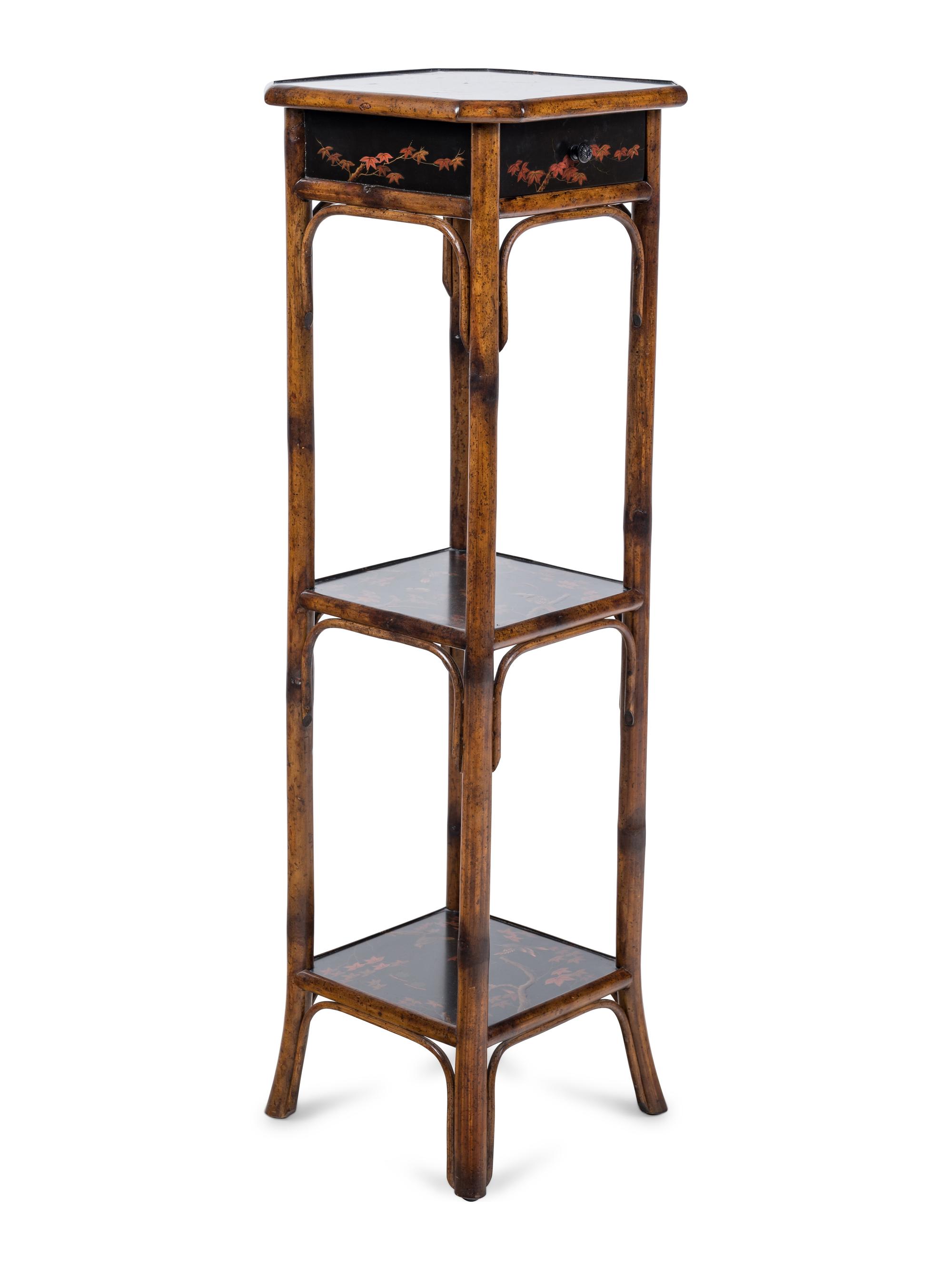 A Lacquer and Bamboo Pedestal