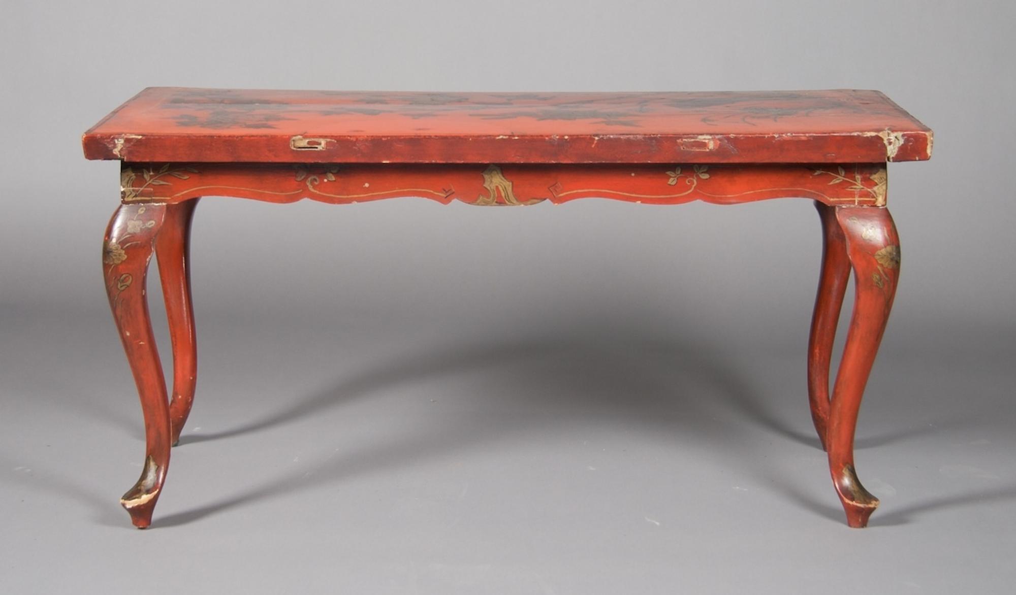 A Chinese Lacquered Low Table, Height 19 3/4 x width 41 x depth 20 1/2 inches.