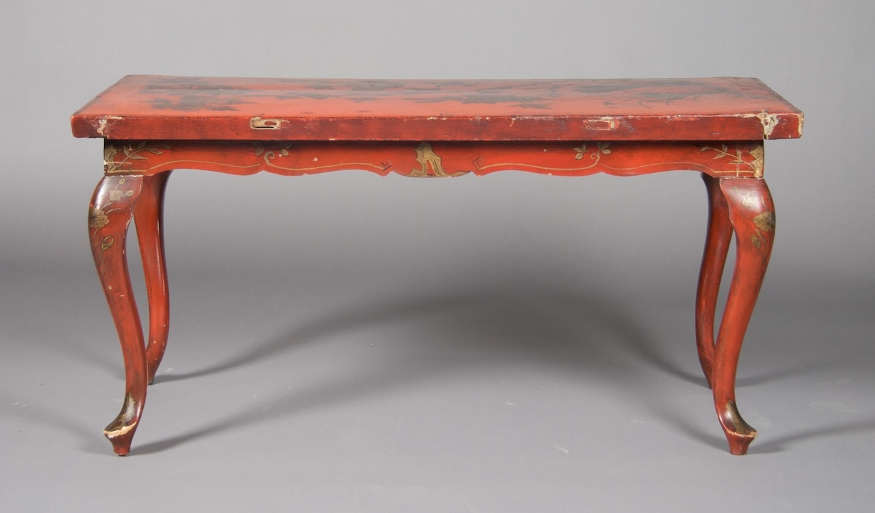 A Chinese Lacquered Low Table, Height 19 3/4 x width 41 x depth 20 1/2 inches.