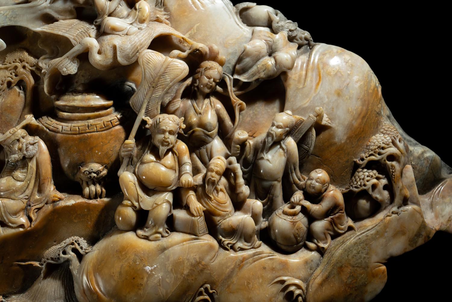 A Large Chinese Carved Hardstone Boulder