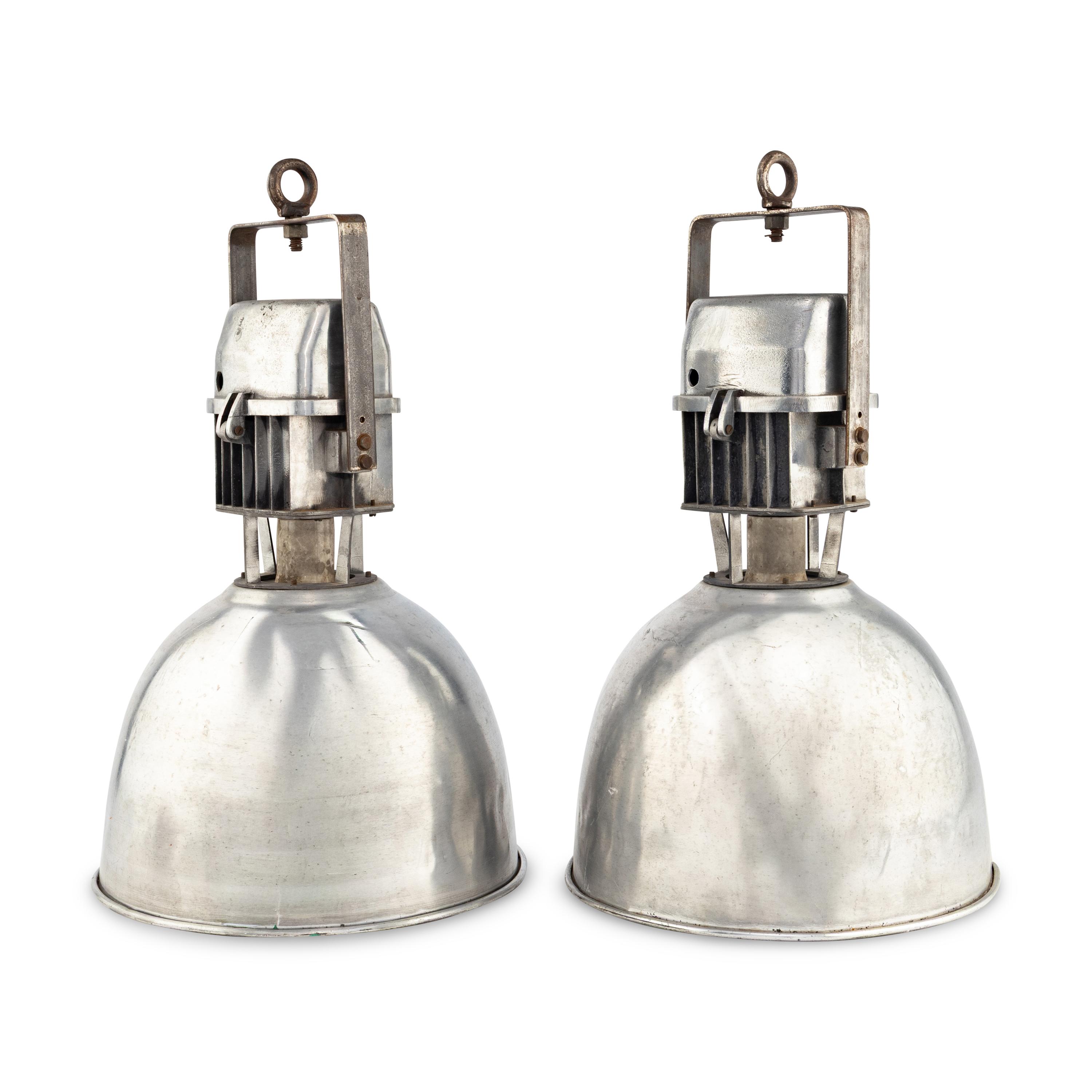 A Pair of Vintage Industrial Aluminum Pendant Lights