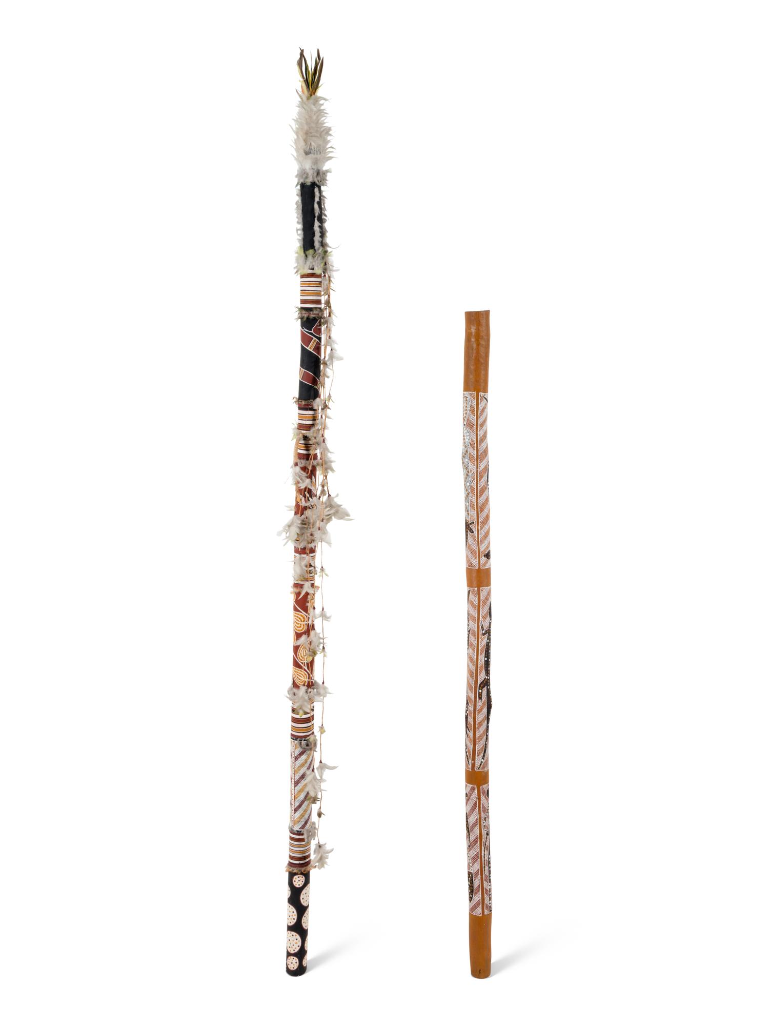 Two Carved and Painted Aboriginal Staffs