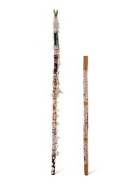 Two Carved and Painted Aboriginal Staffs