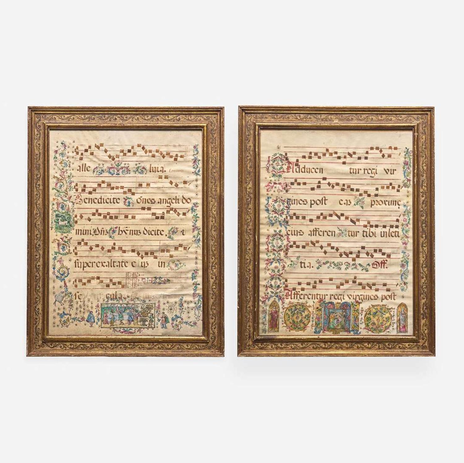 Group of Two Illuminated Manuscript Leaves circa 16th/17th century