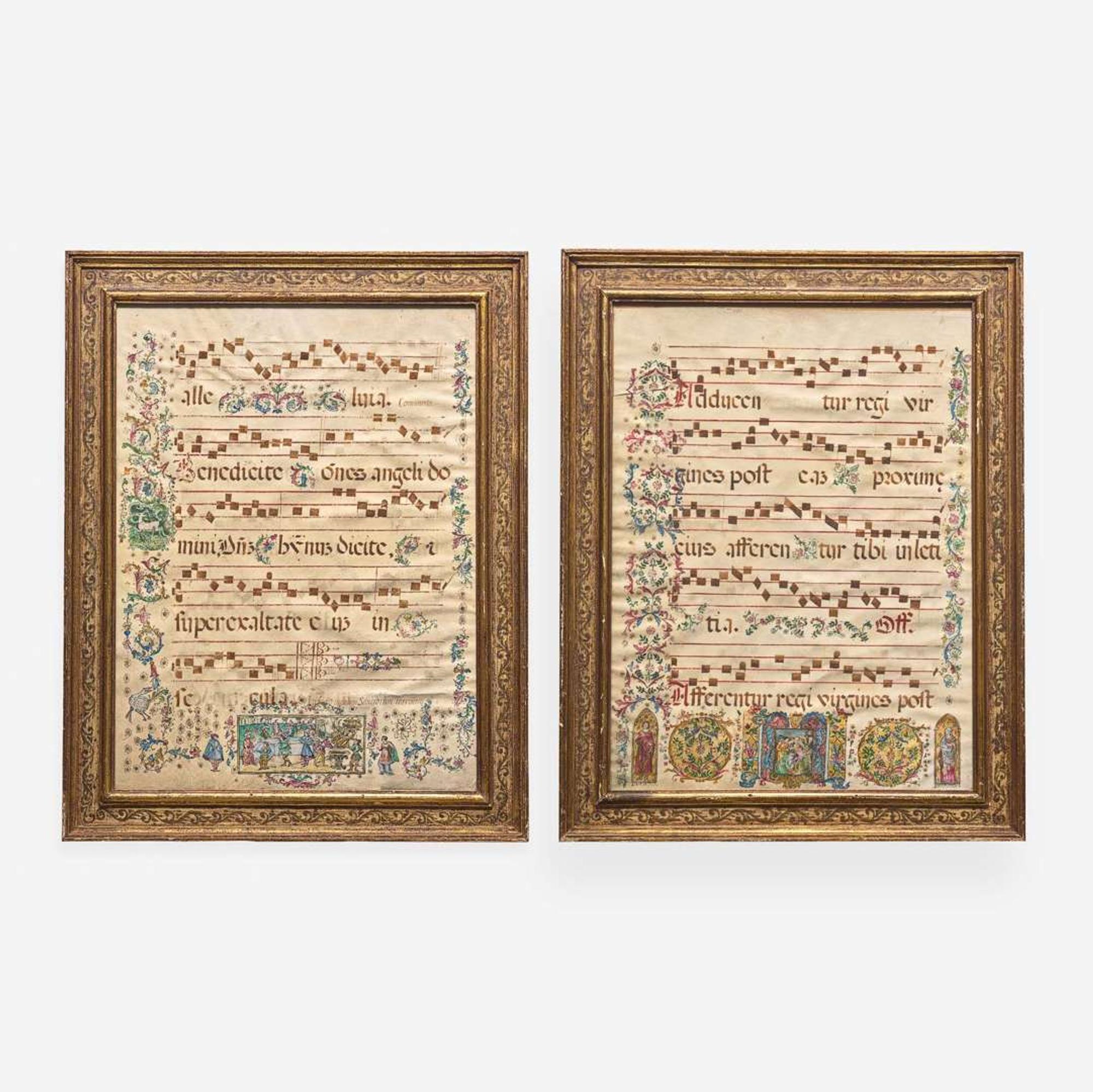 Group of Two Illuminated Manuscript Leaves circa 16th/17th century