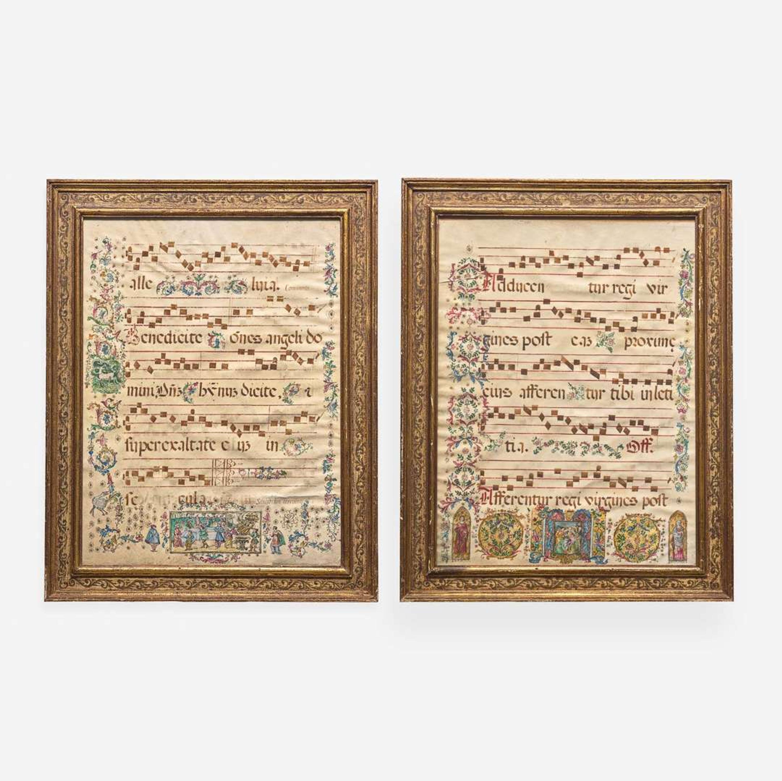Group of Two Illuminated Manuscript Leaves circa 16th/17th century