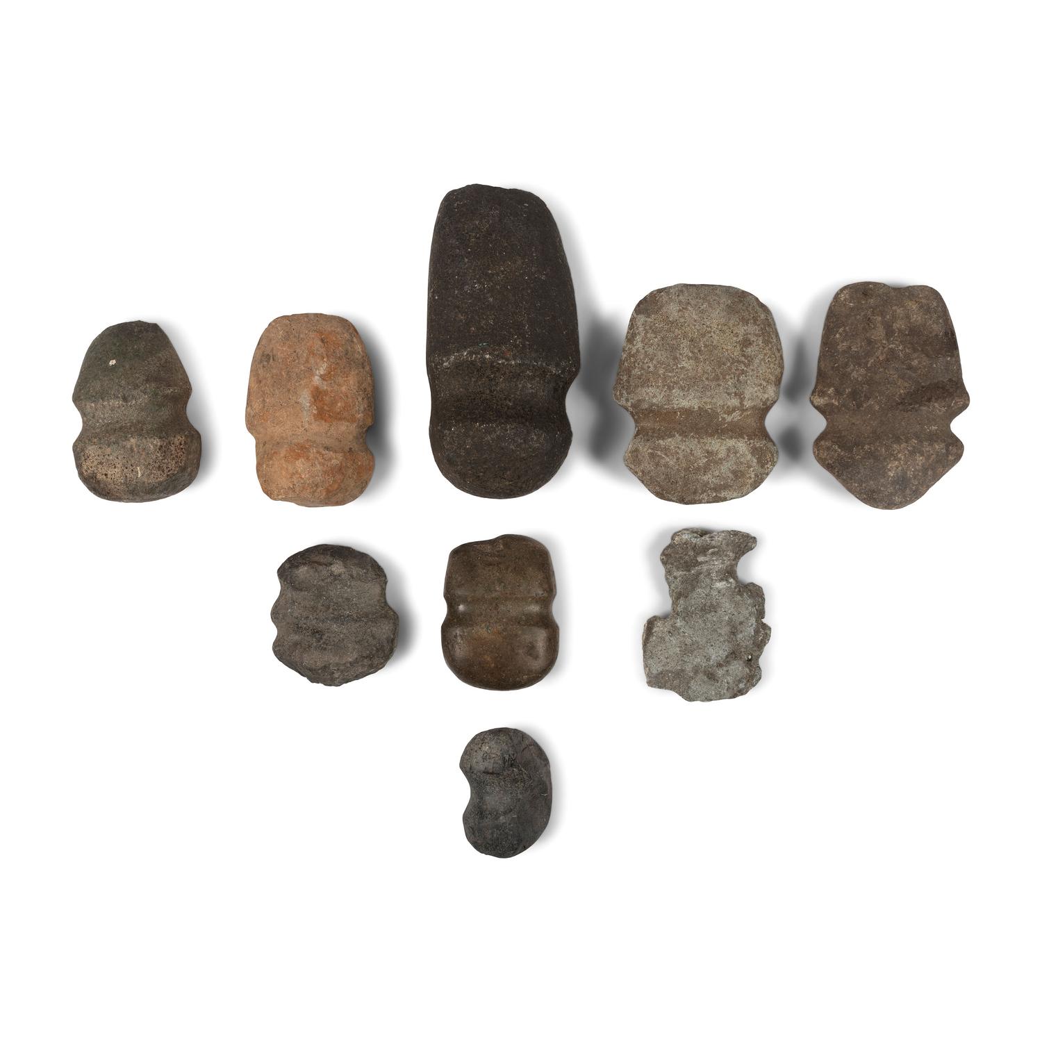 Group of Full Groove Axe, 3/4 Groove Axes and Hammerstone