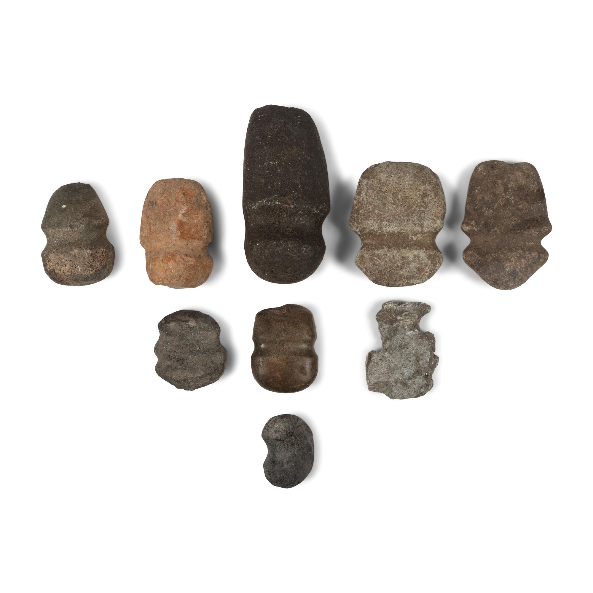Group of Full Groove Axe, 3/4 Groove Axes and Hammerstone