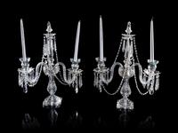 A Pair of Edwardian Cut-Glass Two-Light Candelabra